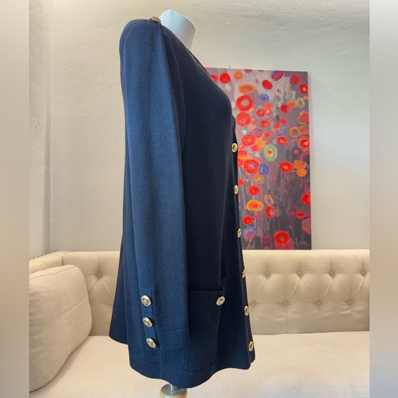 St. John Women’s Black Knit Long V-Neck 6 Buttons Front Cardigan M - Picture 4 of 12